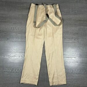 Bocaccio Uomo‎ Men's Tan Linen Blend Dress Pants with Suspenders Size 32L